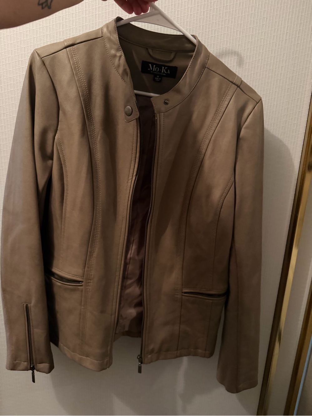 Mo-Ka Women's Taupe Leather Zip-Front Jacket